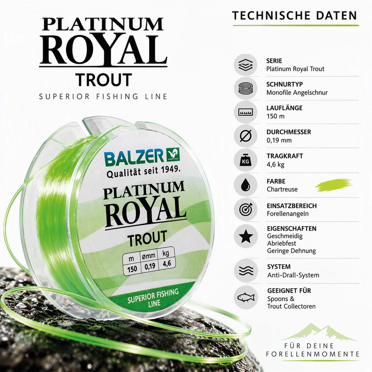 Balzer Platinum Royal Trout Forellenschnur – 150 m | 0,19 mm