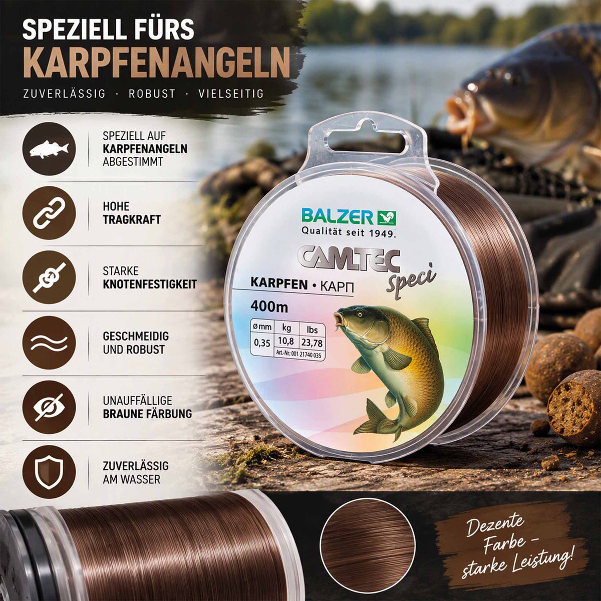 Balzer Camtec SpeciLine Karpfenschnur – 400 m | 0,35 mm | 10,8 kg
