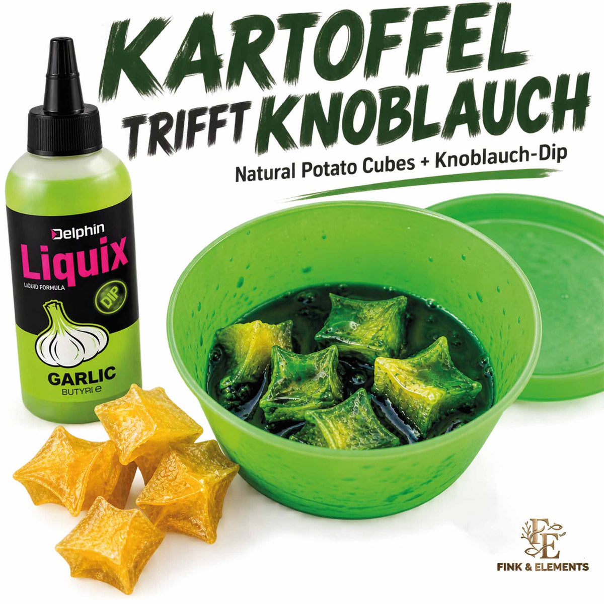 F&E Kartoffel-Knoblauch Karpfen-Set – Köder, Futter, Dip & Rig