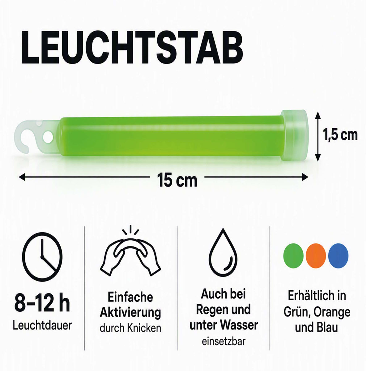 Leuchtstab 15 cm – 8–12 Std. Leuchtdauer