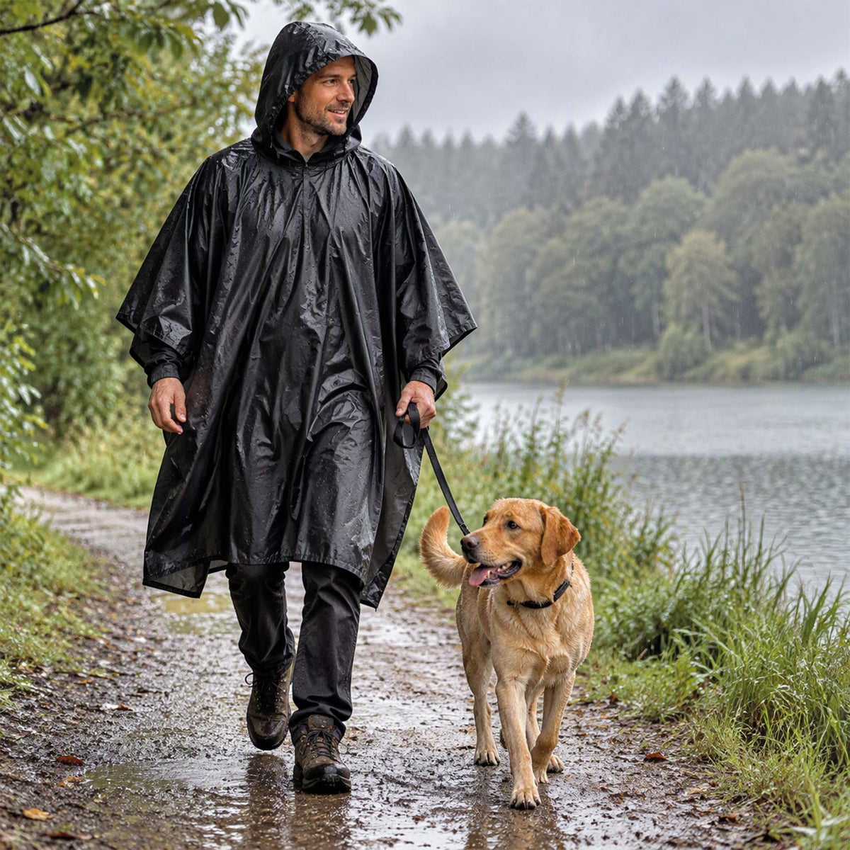 Poncho Schwarz Allrounder für Wind und Regen