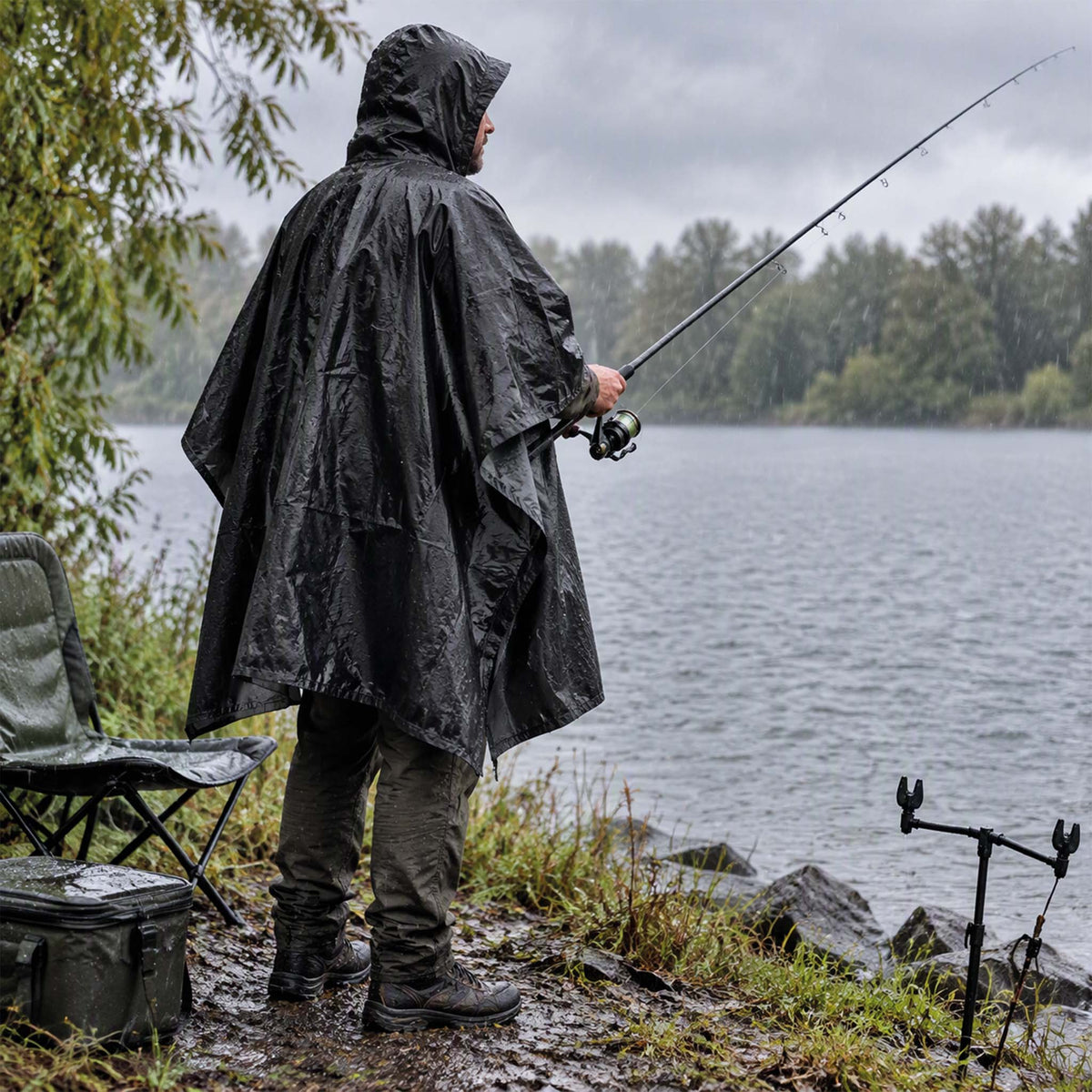Poncho Schwarz Allrounder für Wind und Regen